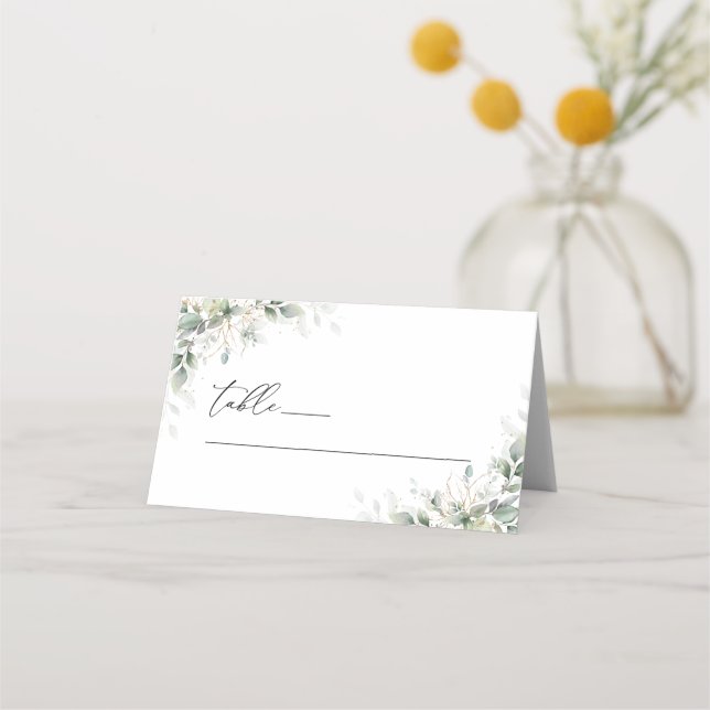 Elegant Eucalyptus Wedding Folded Place Cards (Front)