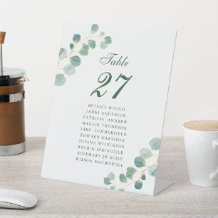 Elegant Eucalyptus Wedding Guest Name Table Number Pedestal Sign