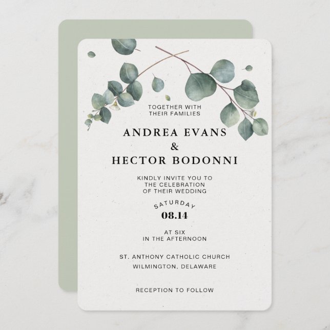 Elegant Eucalyptus Wedding Invitation (Front/Back)
