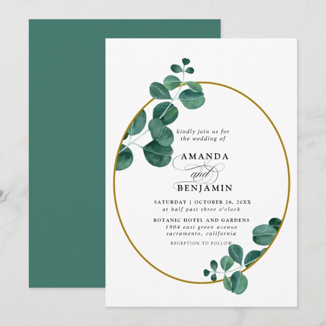 Elegant Eucalyptus Wedding Invitation (Front/Back)