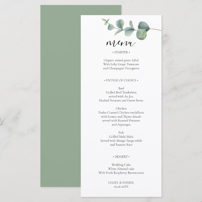 Elegant Eucalyptus Wedding  Menu Card (Front/Back)