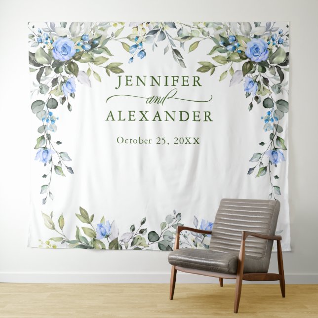 Elegant Eucalyptus Wedding Photo Booth Backdrop Tapestry (In Situ (Horizontal))