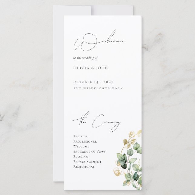 Elegant Eucalyptus Wedding Program (Front)