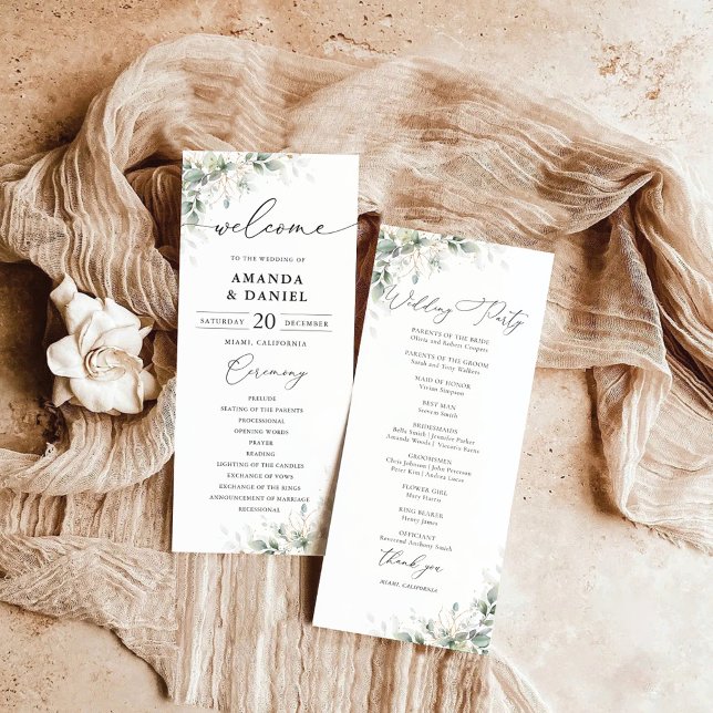  Elegant Eucalyptus Wedding Program Programme (Creator Uploaded)