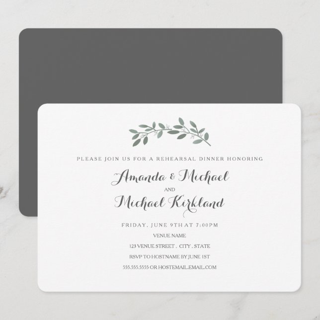 Elegant Eucalyptus Wedding Rehearsal Dinner Invitation (Front/Back)