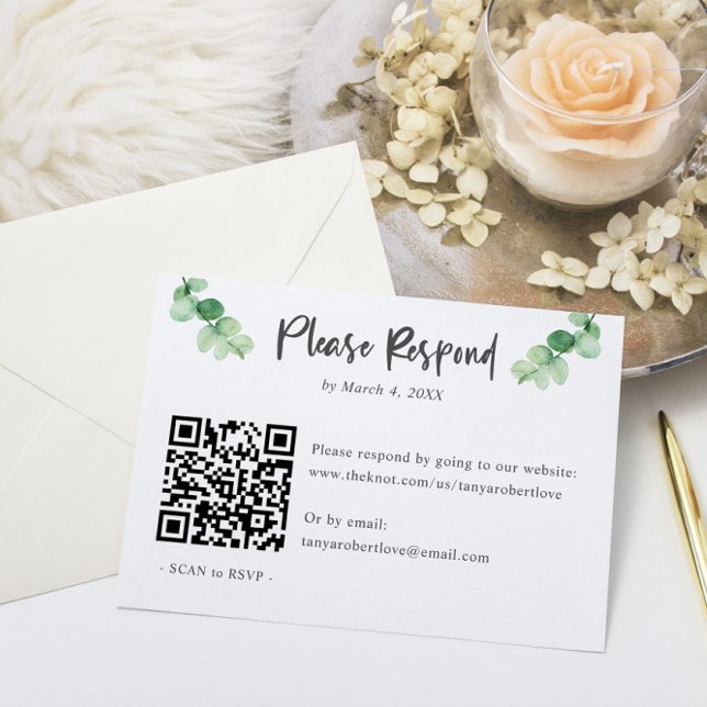 Elegant Eucalyptus wedding RSVP QR Code Online (Creator Uploaded)