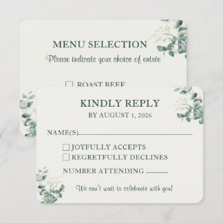 Elegant Eucalyptus Wedding RSVP with Meal Choice Card
