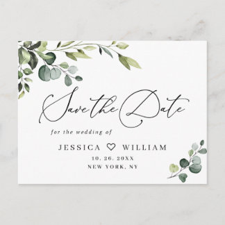 Elegant Eucalyptus Wedding Save the Date QR code Postcard