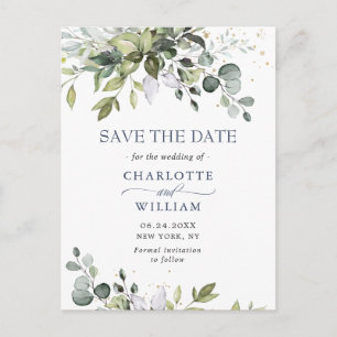 Elegant Eucalyptus Wedding Save the Date QR code Postcard