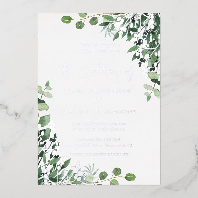 Elegant Eucalyptus Wedding Silver (Front)