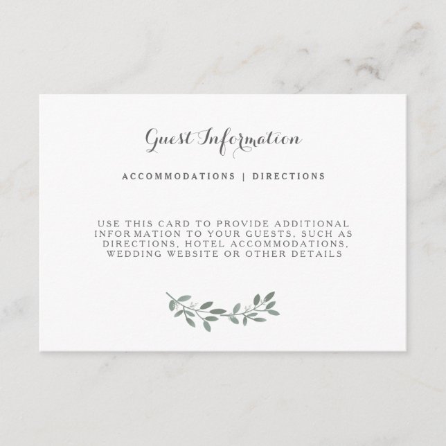 Elegant Eucalyptus Wedding Suite Insert Card (Front)