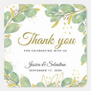 Elegant Eucalyptus Wedding Thank You Favours Square Sticker