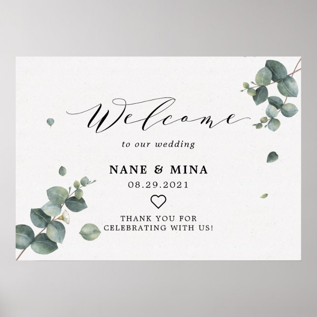 Elegant Eucalyptus Welcome Wedding Sign (Front)