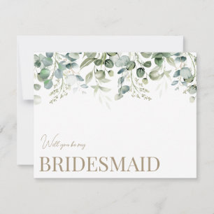Elegant Eucalyptus White Bridesmaid Proposal Card