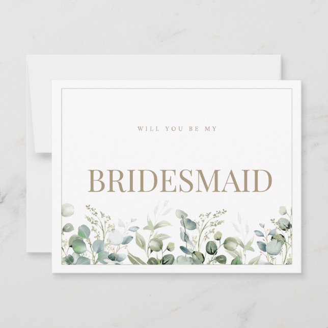 Elegant Eucalyptus White Bridesmaid Proposal Card (Front)