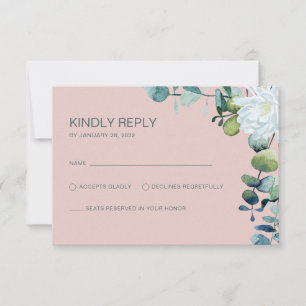 Elegant eucalyptus white flowers chic wedding RSVP card