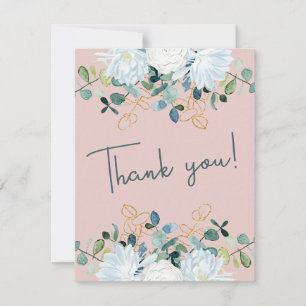 Elegant eucalyptus white flowers photo wedding thank you card