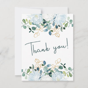 Elegant eucalyptus white flowers photo wedding thank you card