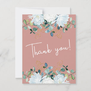 Elegant eucalyptus white flowers photo wedding thank you card