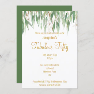 ELEGANT EUCALYPTUS  WHITE GOLD CUSTOM INVITATION