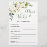 Elegant Eucalyptus White Rose Wishes & Advice Card<br><div class="desc">Watercolor Eucalyptus Wishes & Advice Card.
Personalise with the bride to be's name and date of shower. 
For further customisation,  please click the "customise further" link. If you need help,  contact me please.</div>