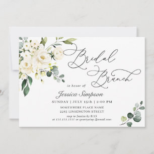 Elegant Eucalyptus White Roses Bridal Brunch Invitation