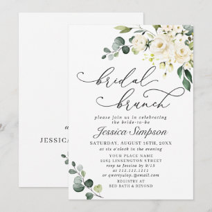 Elegant Eucalyptus White Roses Bridal Brunch Invitation