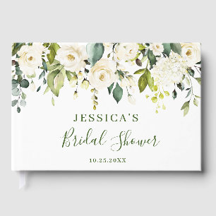 Elegant Eucalyptus White Roses Bridal Shower Guest Book