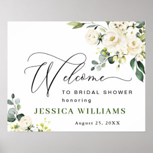 Elegant Eucalyptus White Roses BRIDAL SHOWER Poster