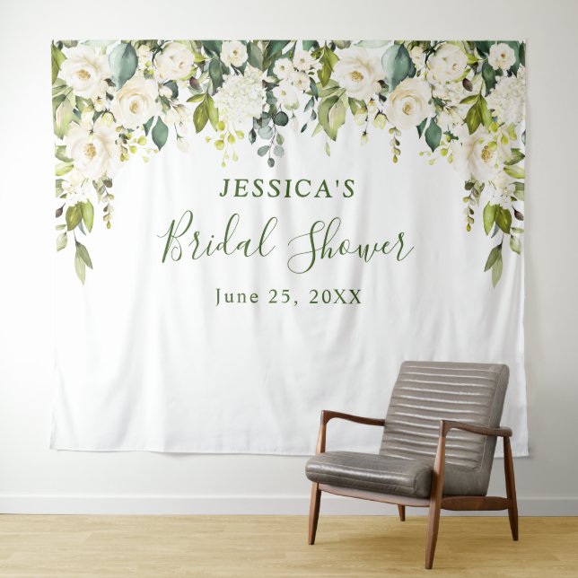 Elegant Eucalyptus White Roses Bridal Shower  Tapestry (In Situ (Horizontal))
