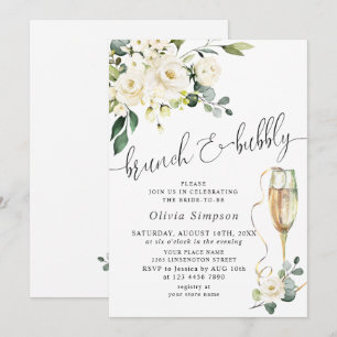 Elegant Eucalyptus White Roses Brunch & Bubbly Invitation