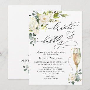 Elegant Eucalyptus White Roses Brunch & Bubbly Invitation