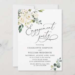 Elegant Eucalyptus White Roses ENGAGEMENT PARTY Invitation
