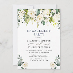 Elegant Eucalyptus White Roses ENGAGEMENT PARTY Invitation