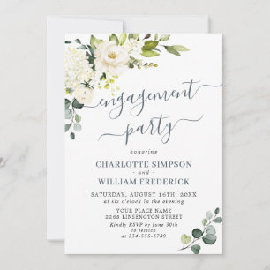 Elegant Eucalyptus White Roses ENGAGEMENT PARTY Invitation