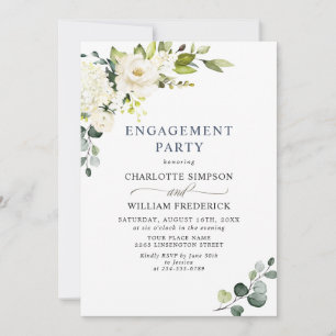 Elegant Eucalyptus White Roses ENGAGEMENT PARTY Invitation