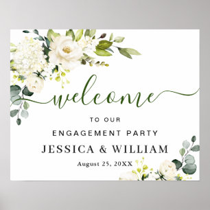 Elegant Eucalyptus White Roses ENGAGEMENT PARTY Poster