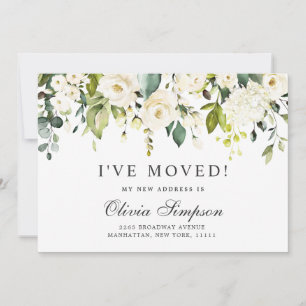 Elegant Eucalyptus White Roses Floral Moving Announcement