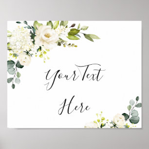 Elegant Eucalyptus White Roses Floral Sign Poster