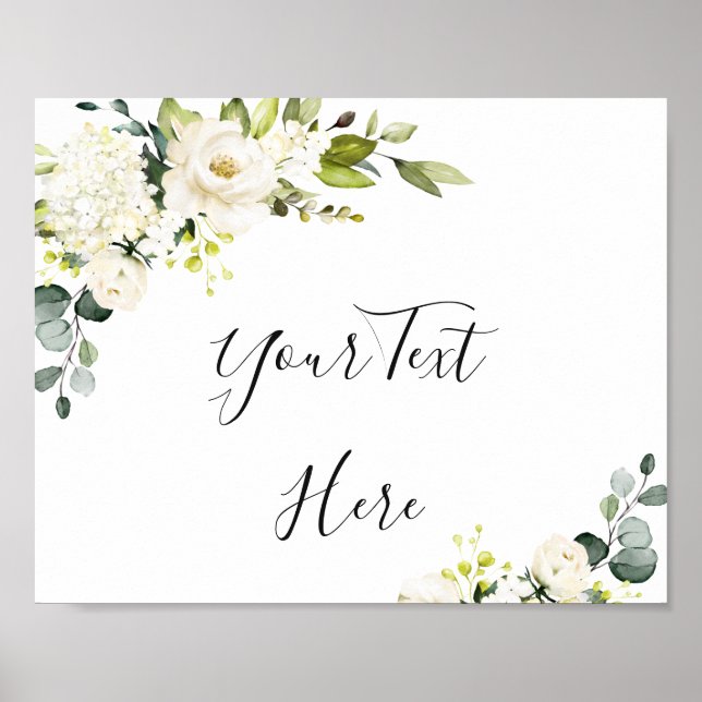 Elegant Eucalyptus White Roses Floral Sign Poster (Front)