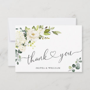 Elegant Eucalyptus White Roses Floral Thank You Card