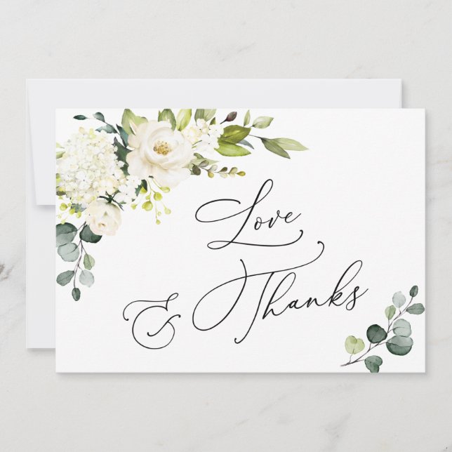 Elegant Eucalyptus White Roses Floral Thank You Card (Front)