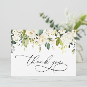 Elegant Eucalyptus White Roses Floral Thank You Card