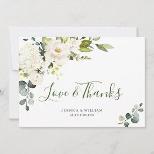 Elegant Eucalyptus White Roses Floral Thank You Card
