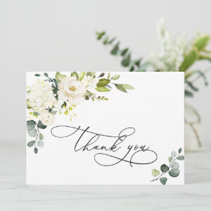 Elegant Eucalyptus White Roses Floral Thank You Card