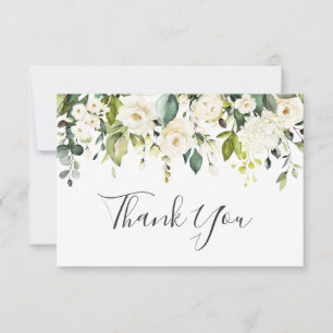 Elegant Eucalyptus White Roses Floral Thank You Card