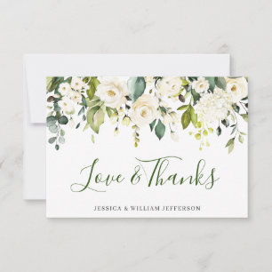 Elegant Eucalyptus White Roses Floral Thank You Card