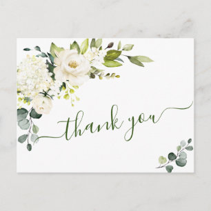 Elegant Eucalyptus White Roses Floral Thank You Postcard