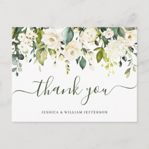 Elegant Eucalyptus White Roses Floral Thank You Postcard