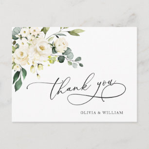 Elegant Eucalyptus White Roses Floral Thank You Postcard